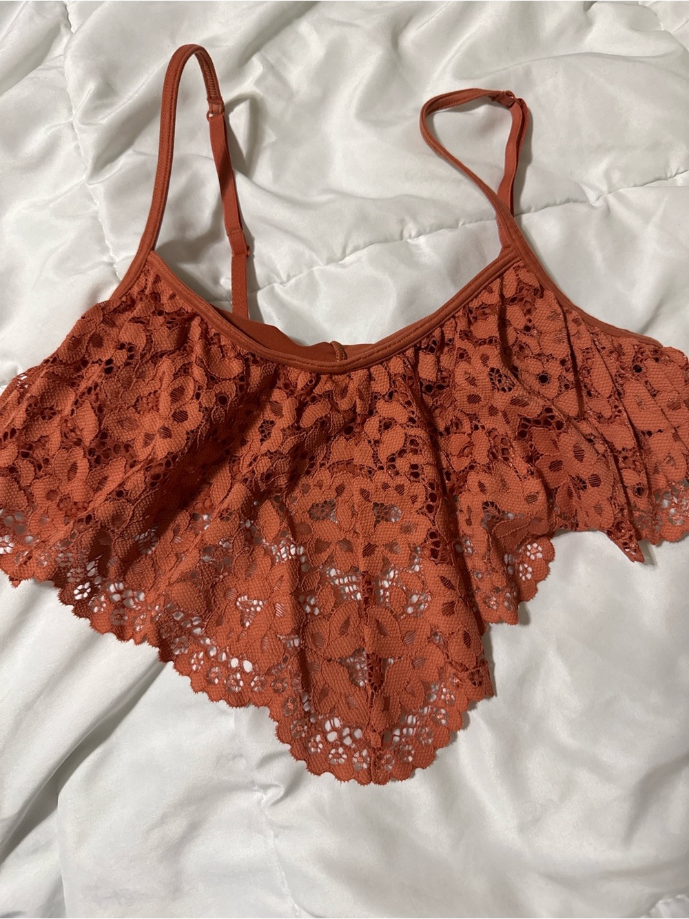 Lace Trim Rust Crop Camisole Top - Women